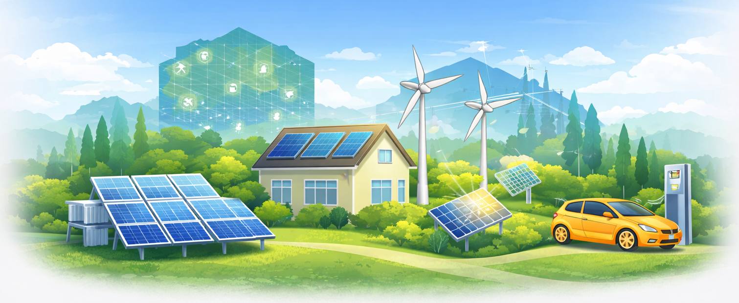Clean energy and grid illustration